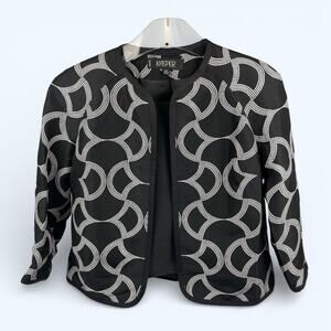 Kasper Women's Open Front Silk Black White Geometric Blazer and Tank Shell sz 4P